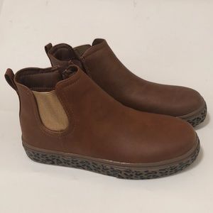 NEW Lands End Boots Youth 4 Brown Ankle Bootie Brown Leopard Print Side Zipper